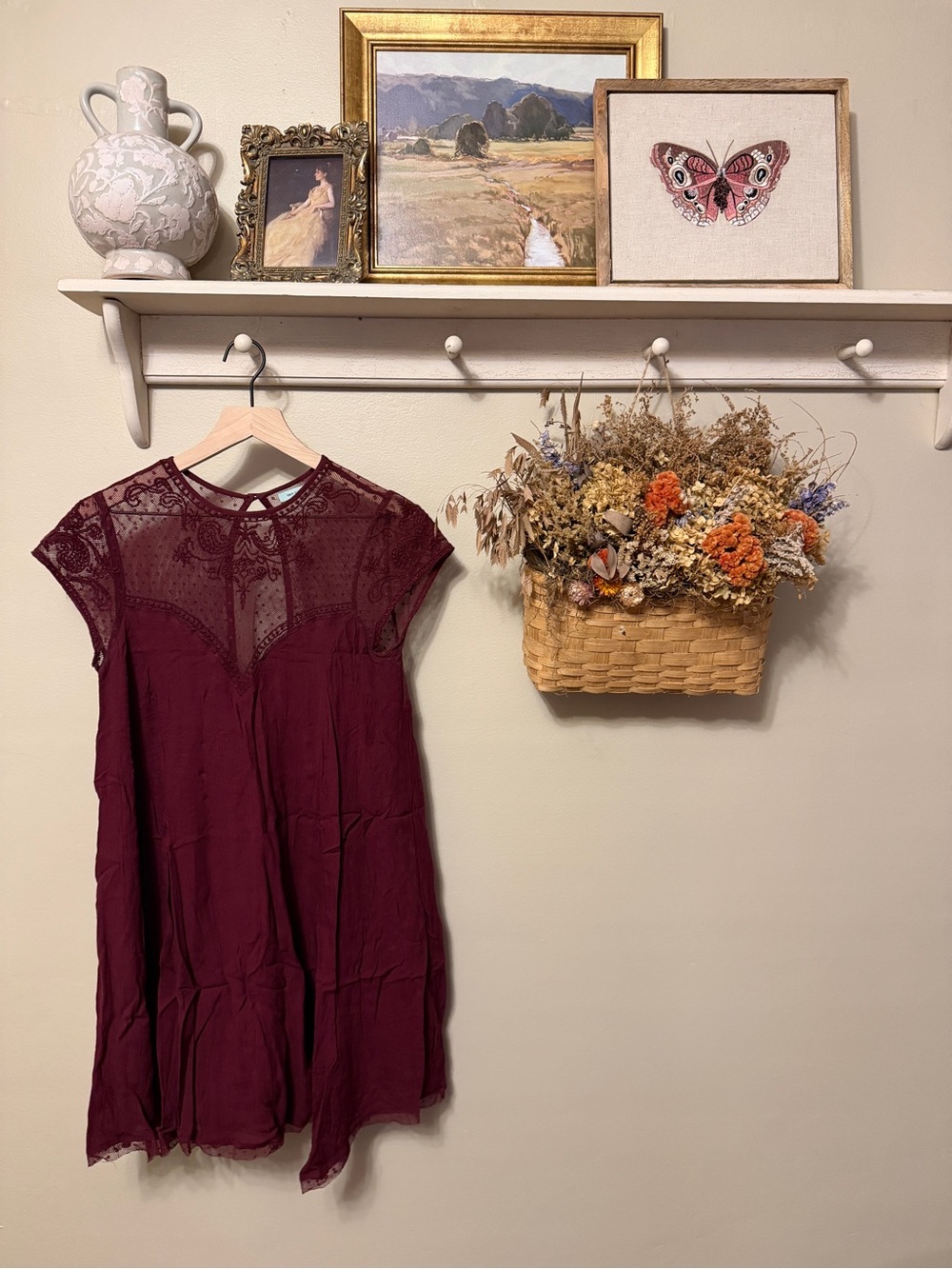 Kimchi Blue Burgundy Lace Yoke Mini Dress